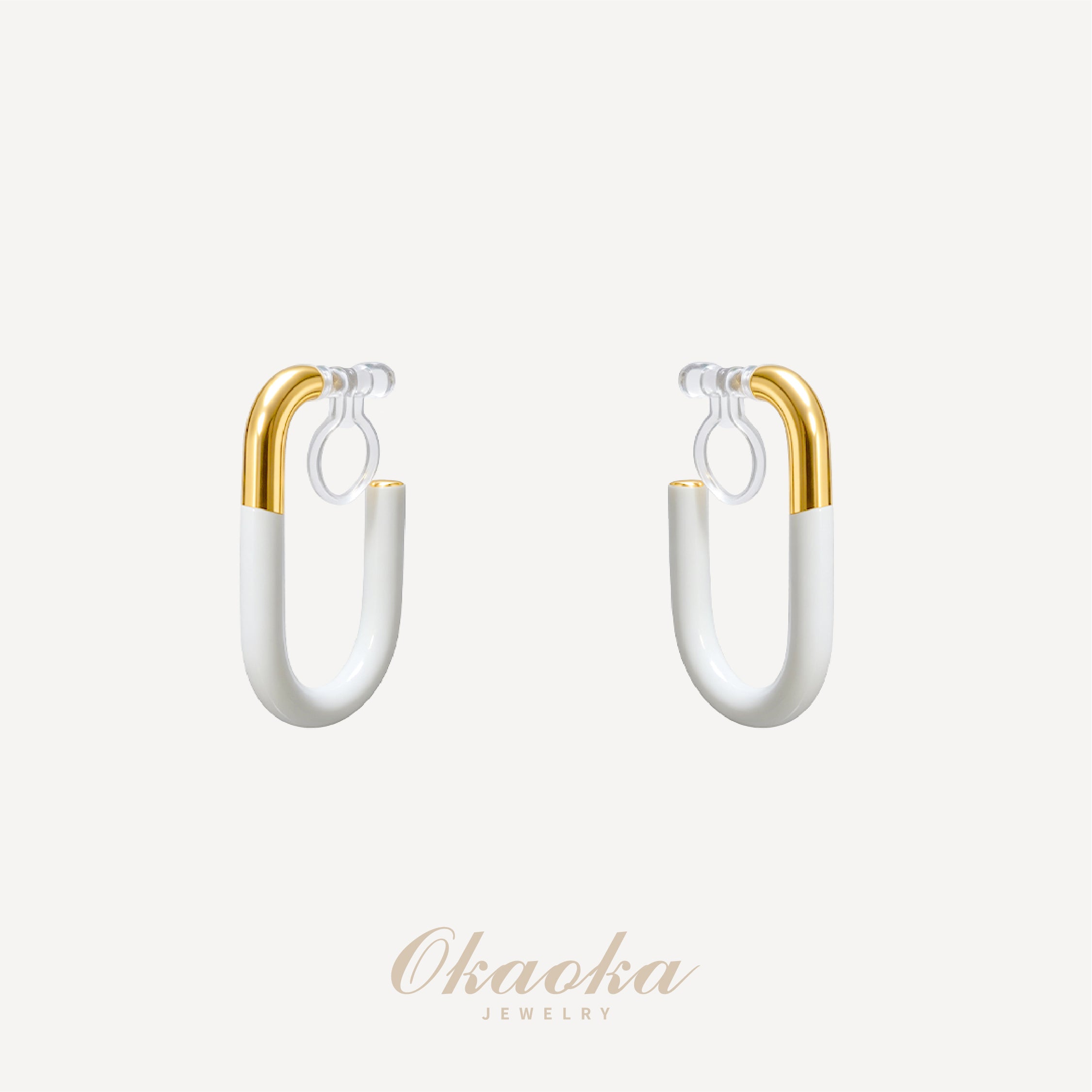 Modern Enamel & Gold Two-Tone Hoop Clip-Ons