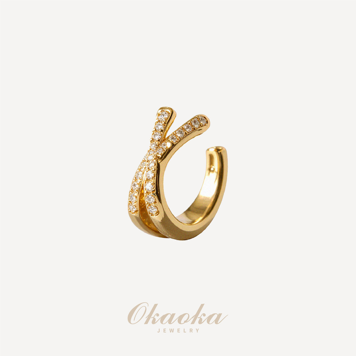 Gold Crystal Pave Ear Cuff Clip On Earrings