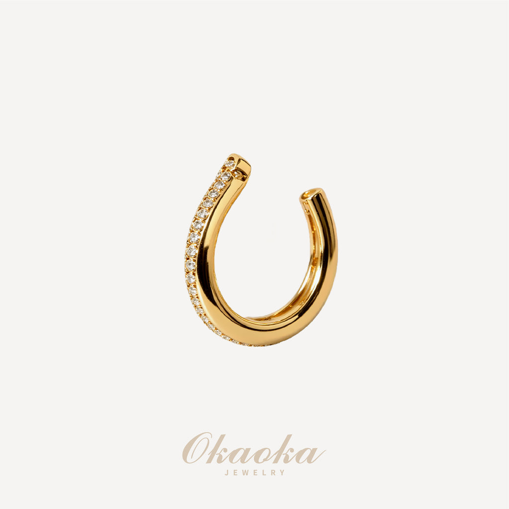 Gold Crystal Pave Ear Cuff Clip On Earrings