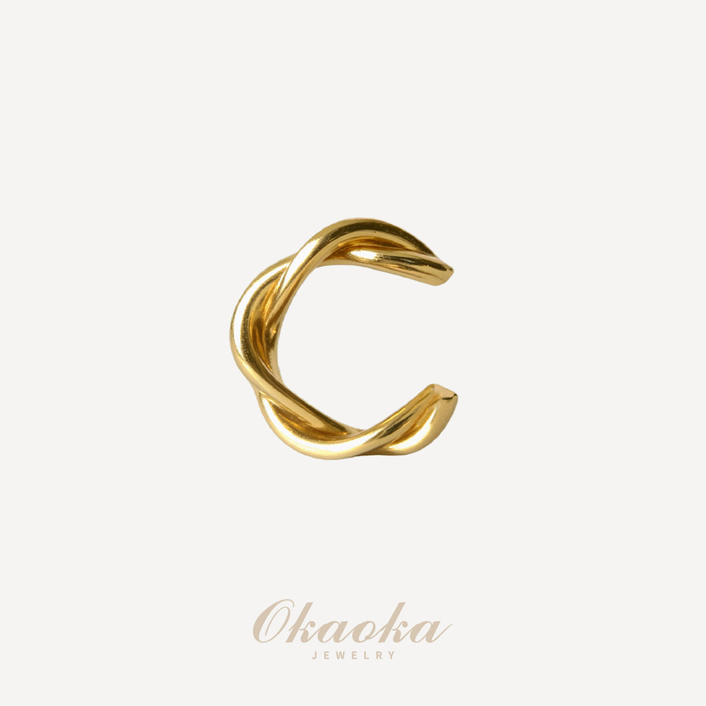 Twisted Gold Sculptural Ear Cuff Clip On Earrings