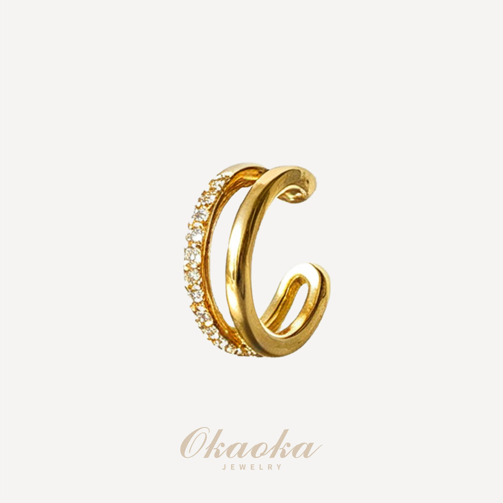 Gold Crystal Edge Open Ear Cuff – Minimalist Clip Earring