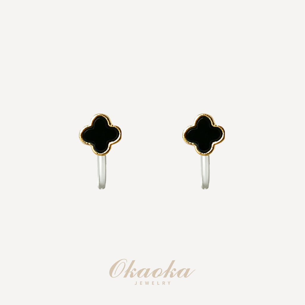 Black Clover Clip On Earrings – Minimal Gold No Piercing Earrings