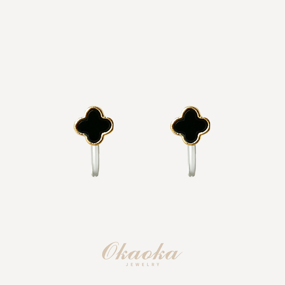 Black Clover Clip On Earrings – Minimal Gold No Piercing Earrings