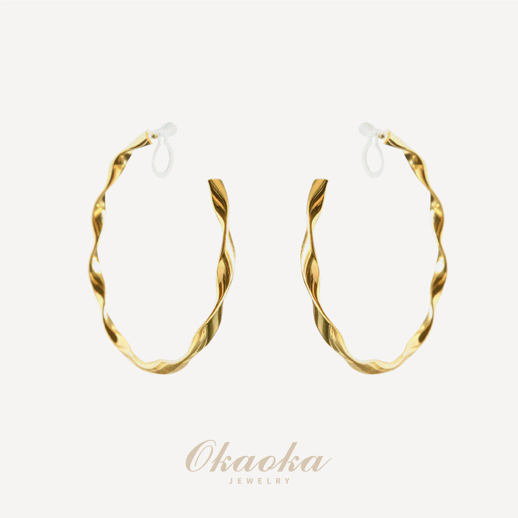 Twisted Sculptural Gold Hoop Clip On Earrings