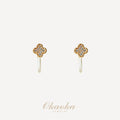 Clover Crystal Ear Clips – Elegant Gold Flower Clip On Earrings