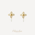Crystal Four Leaf Flower Clip On Earrings