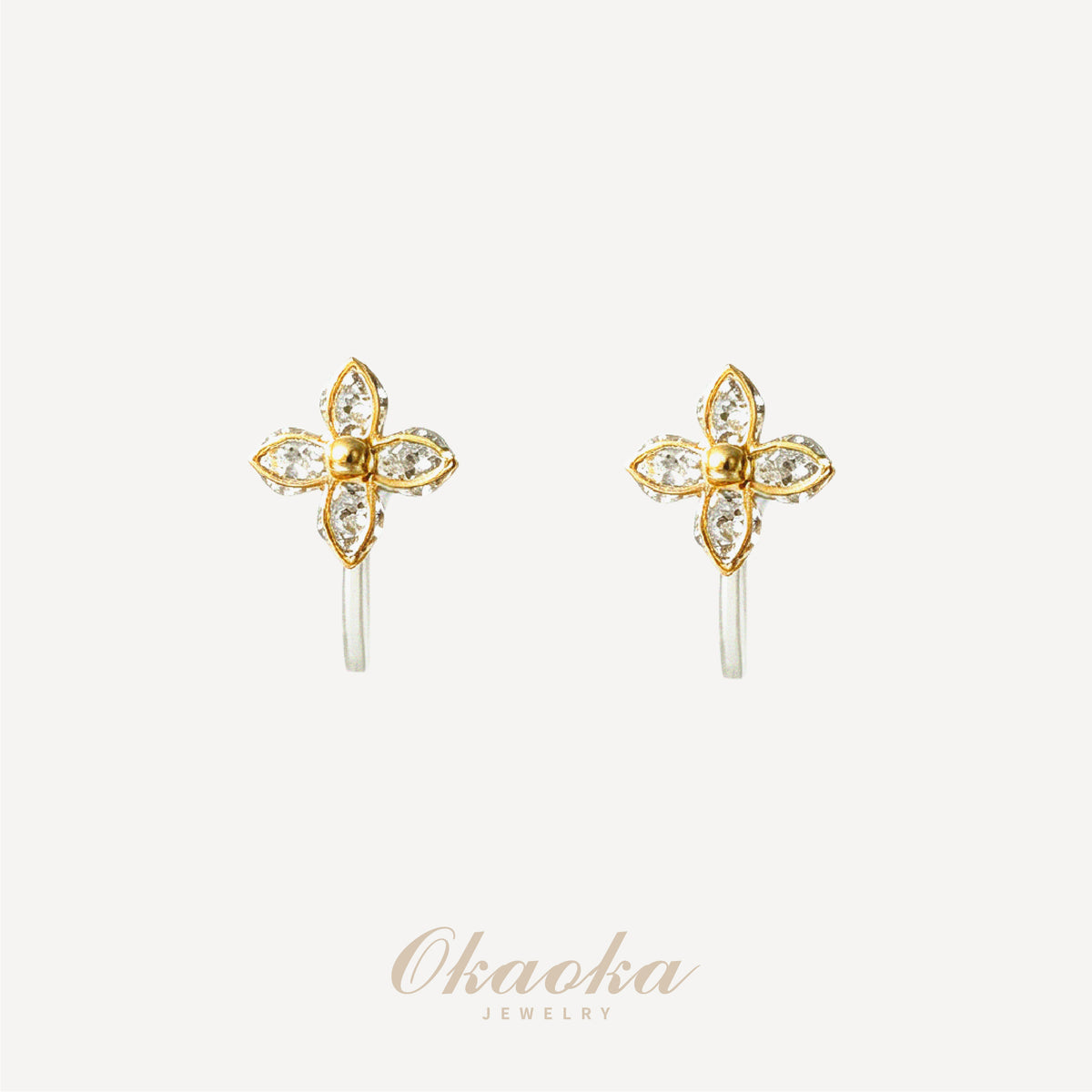 Crystal Four Leaf Flower Clip On Earrings