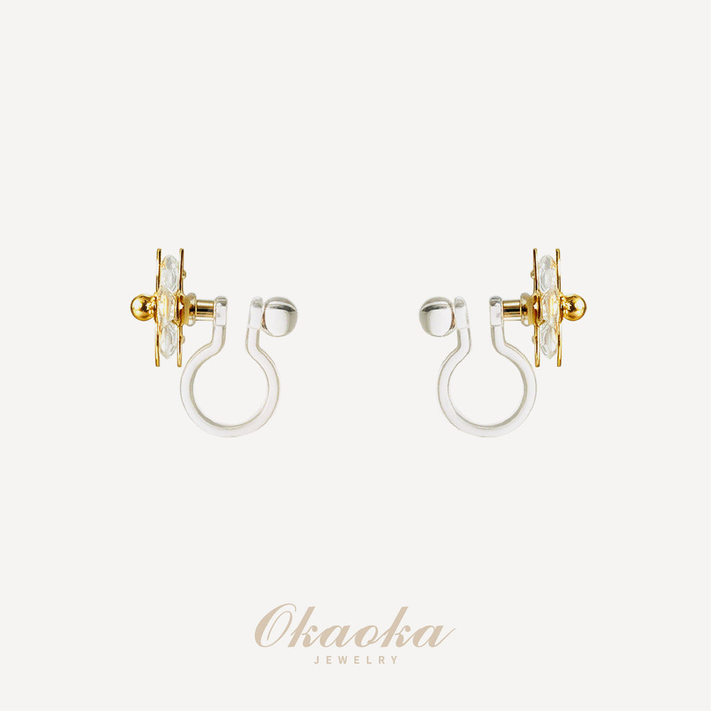 Crystal Four Leaf Flower Clip On Earrings