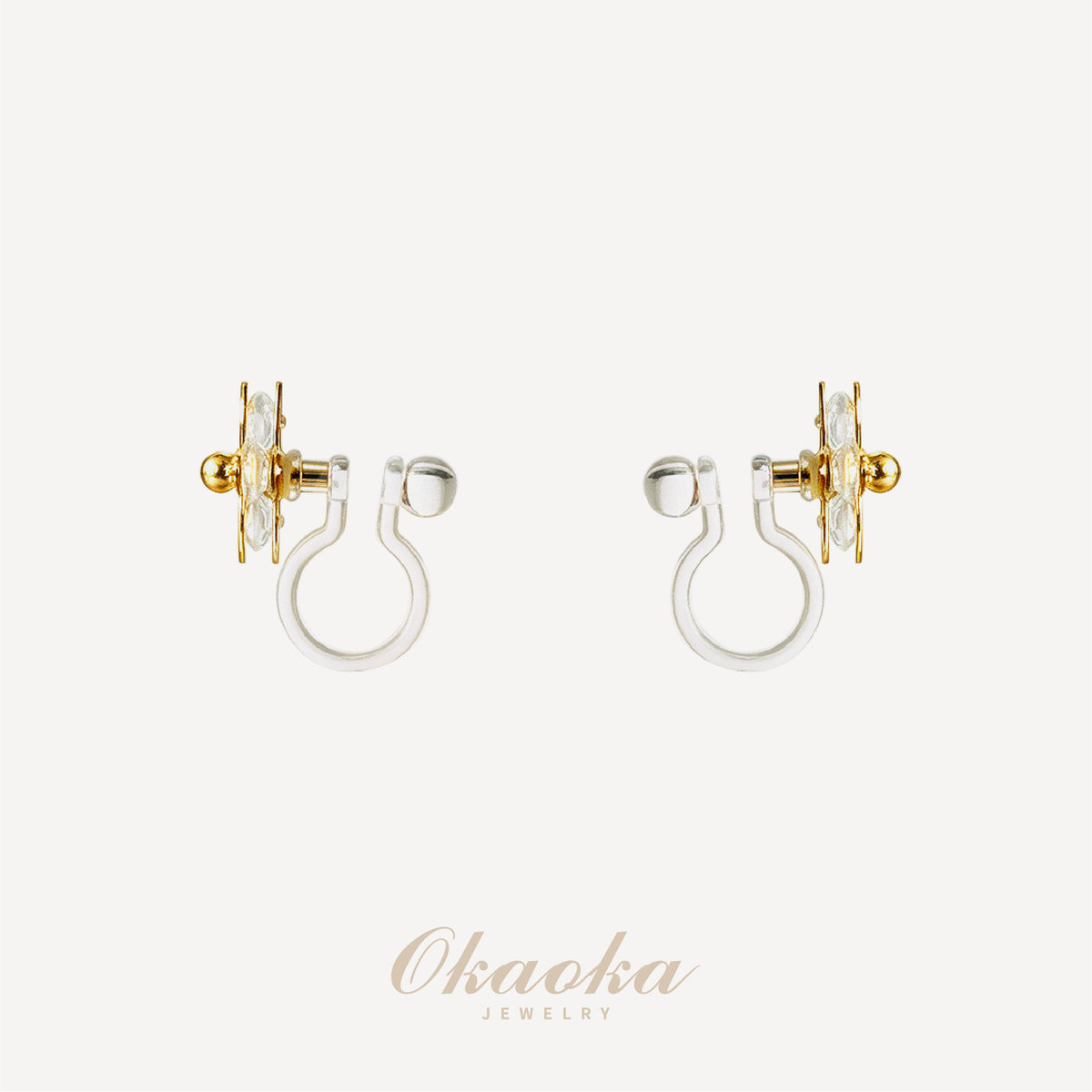Crystal Four Leaf Flower Clip On Earrings