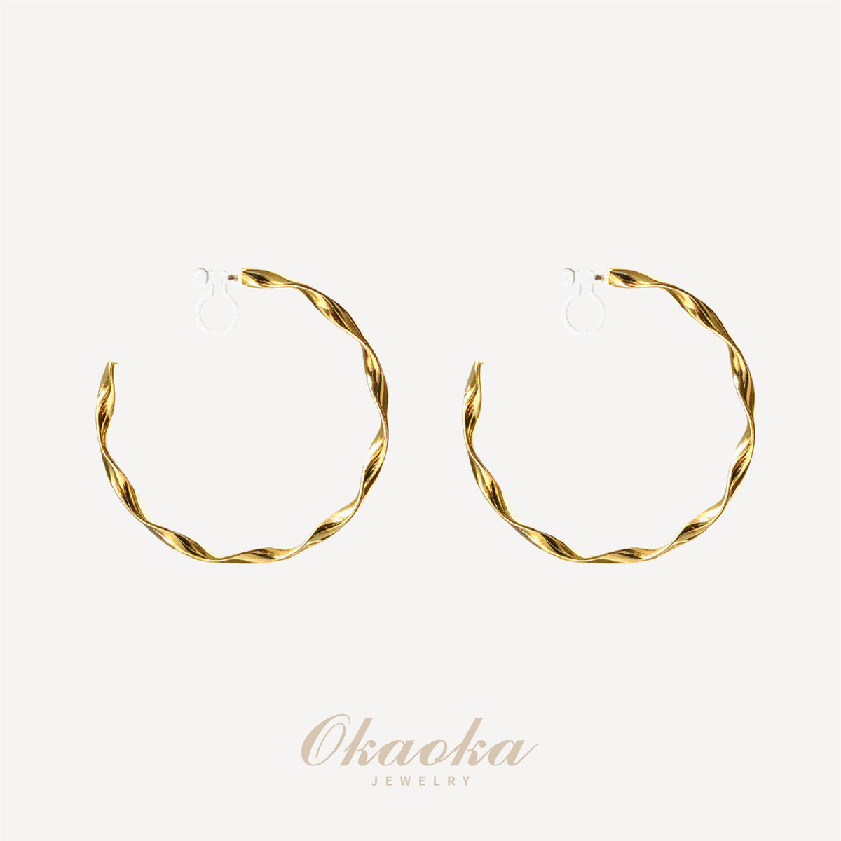 Twisted Sculptural Gold Hoop Clip On Earrings