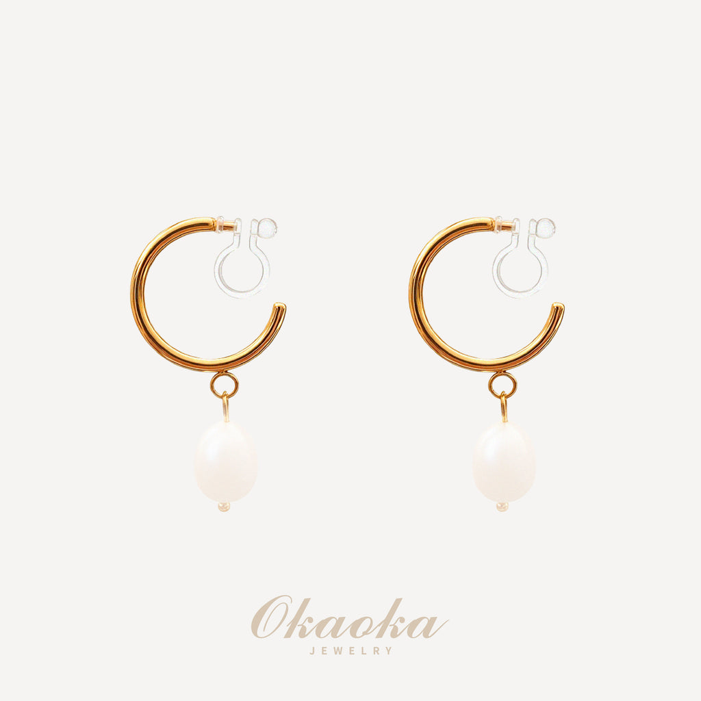 Pearl Drop Ear Cuff – Gold Hoop Clip On Earring