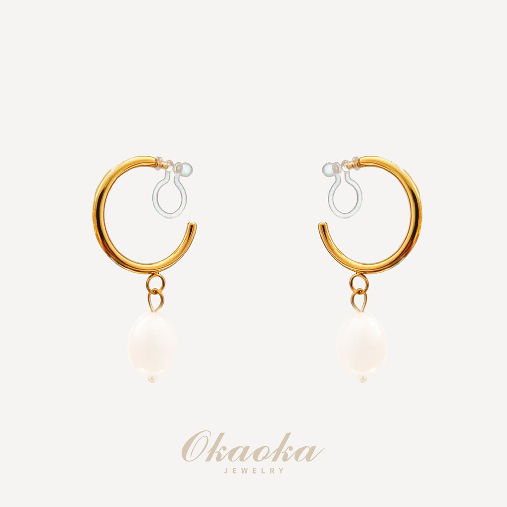 Pearl Drop Ear Cuff – Gold Hoop Clip On Earring