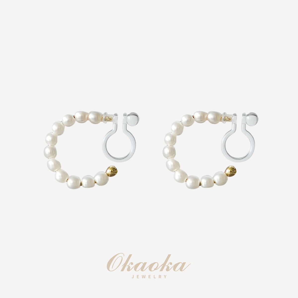 Pearl Beaded Hoop Ear Clips – Elegant Gold Clip On Earrings