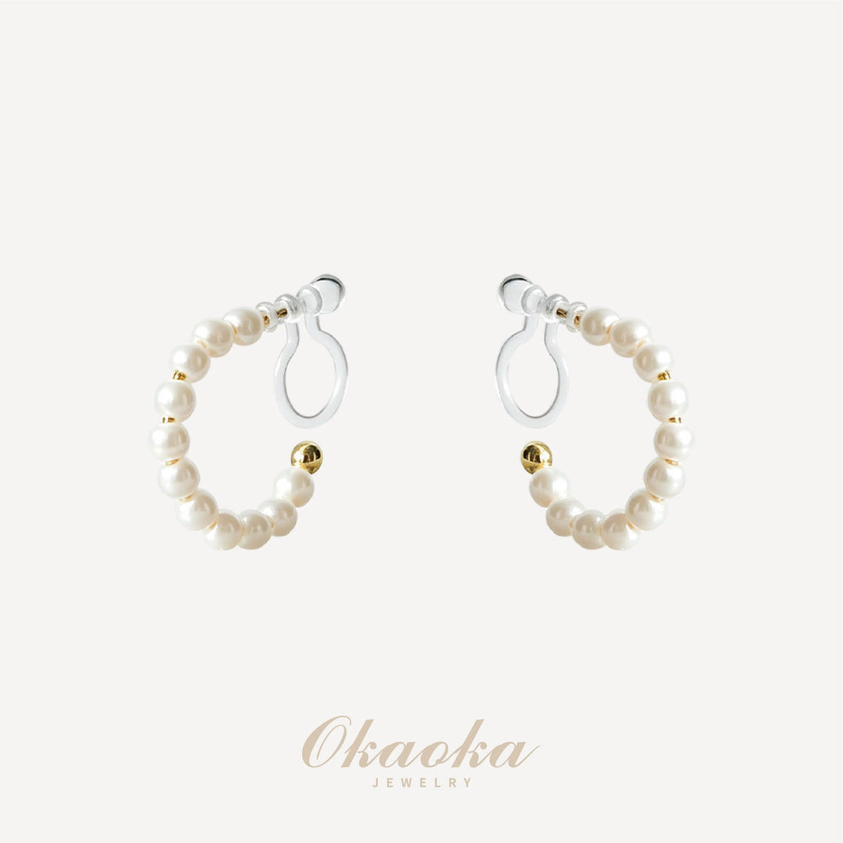 Pearl Beaded Hoop Ear Clips – Elegant Gold Clip On Earrings
