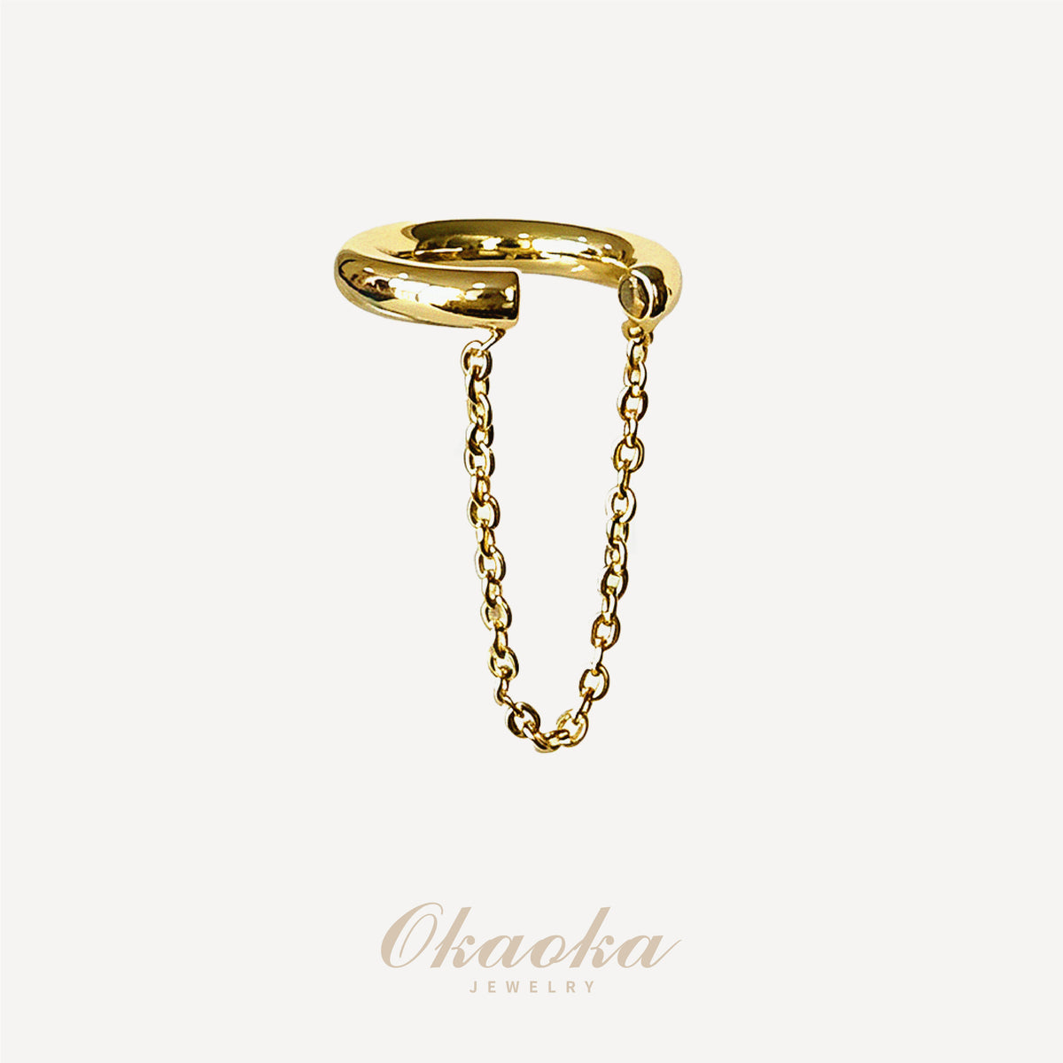 Golden Chain Drop Ear Cuff – Minimalist No Piercing Clip On Earring