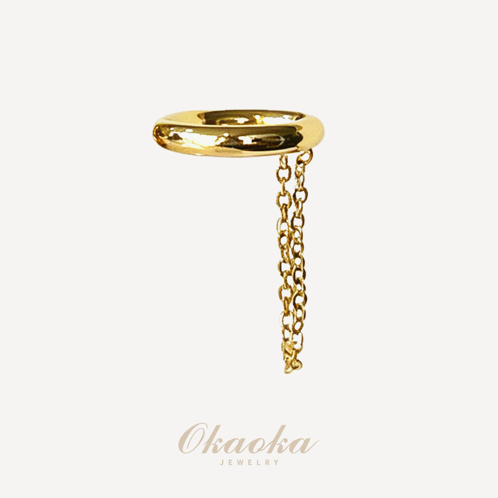 Golden Chain Drop Ear Cuff – Minimalist No Piercing Clip On Earring