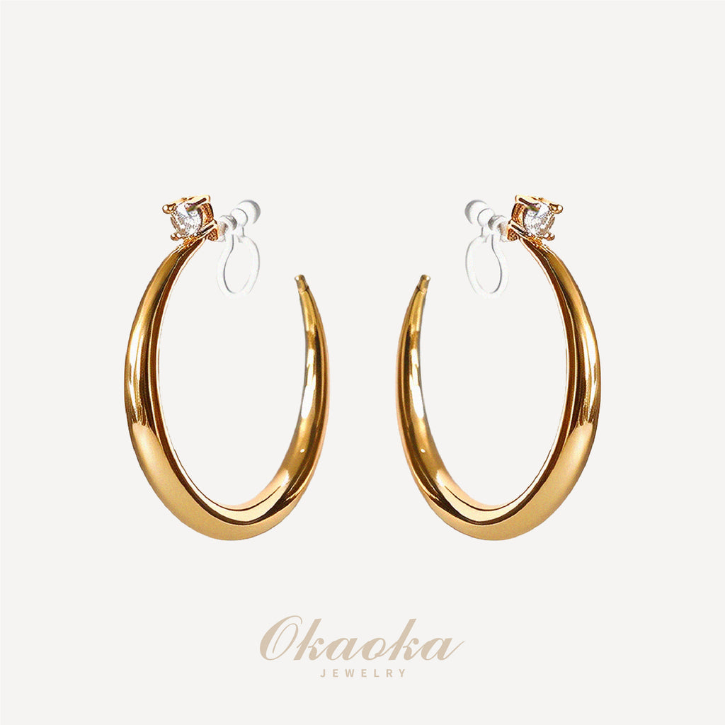 Crystal Accent Gold Hoop Clip On Earrings
