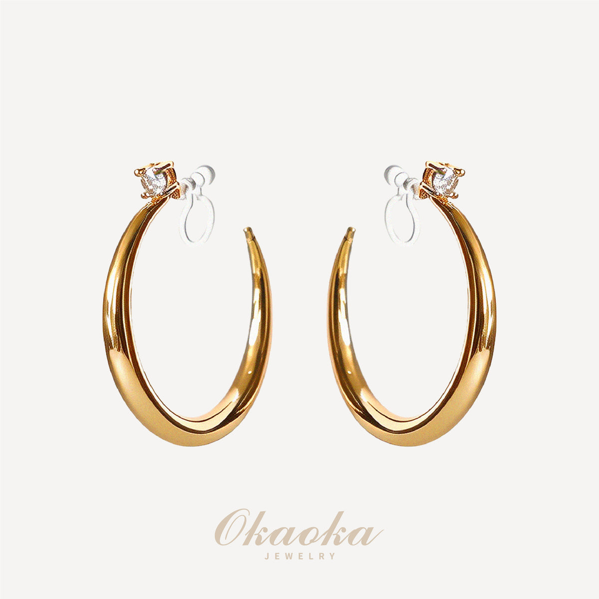 Crystal Accent Gold Hoop Clip On Earrings