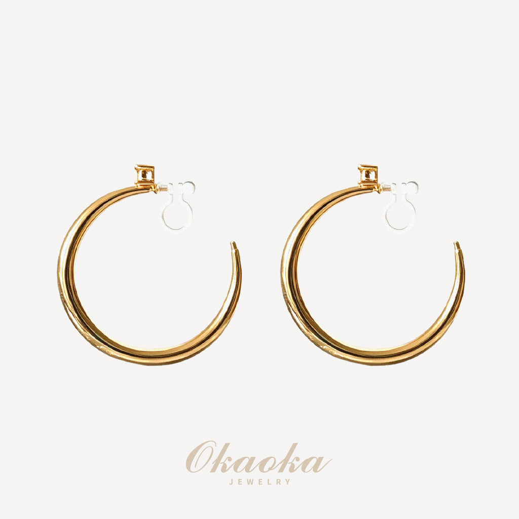 Crystal Accent Gold Hoop Clip On Earrings