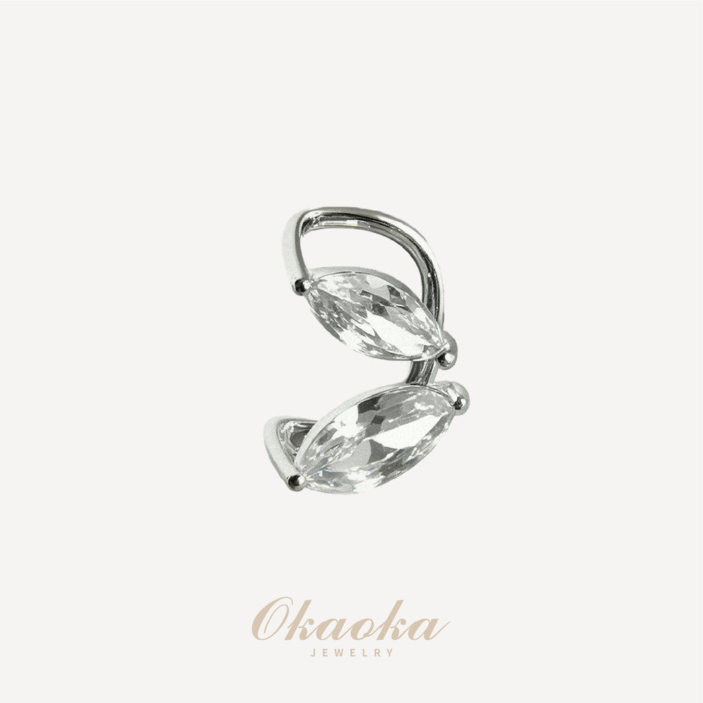 Crystal Leaf Ear Cuff Clip On Earrings