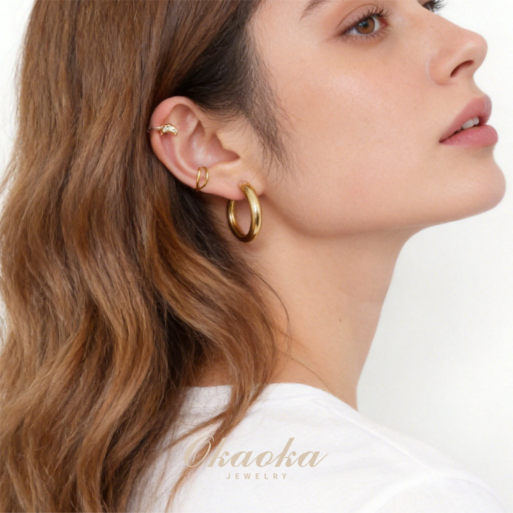 Crossover Minimalist Gold Ear Cuff | Sleek Twisted Stacking Jewelry