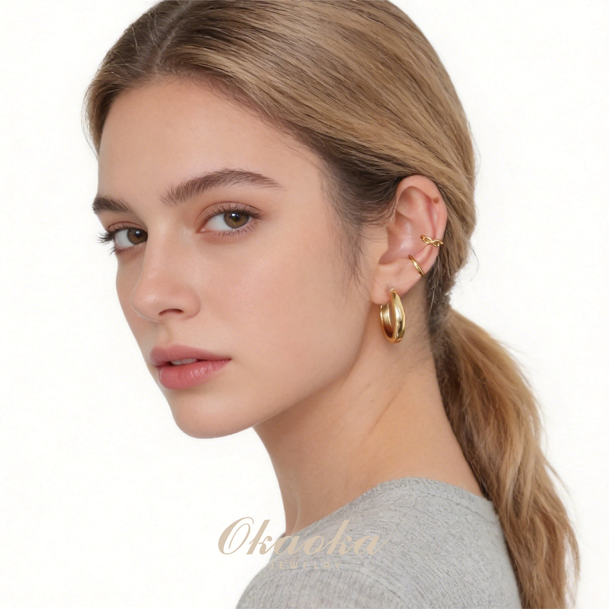 Chain-Link Texture Gold Ear Cuff | Modern Stacking Jewelry