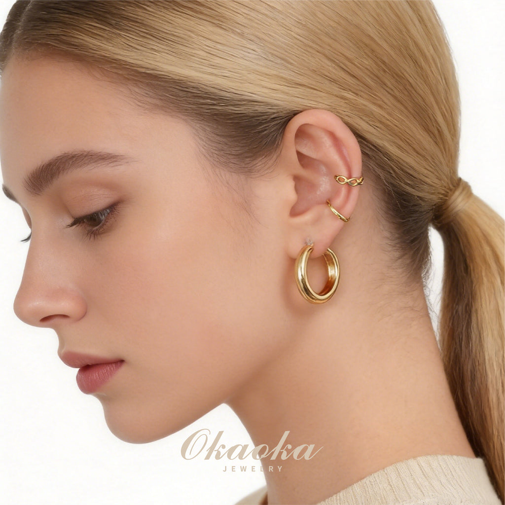 Chain-Link Texture Gold Ear Cuff | Modern Stacking Jewelry