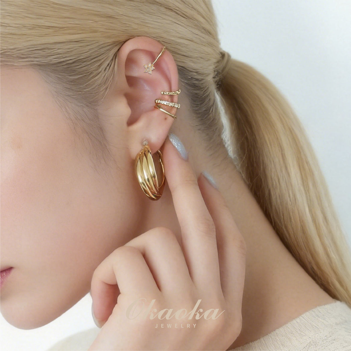 Textured Stacking Ear Cuff Set (3-Piece) | Minimalist Gold Jewelry