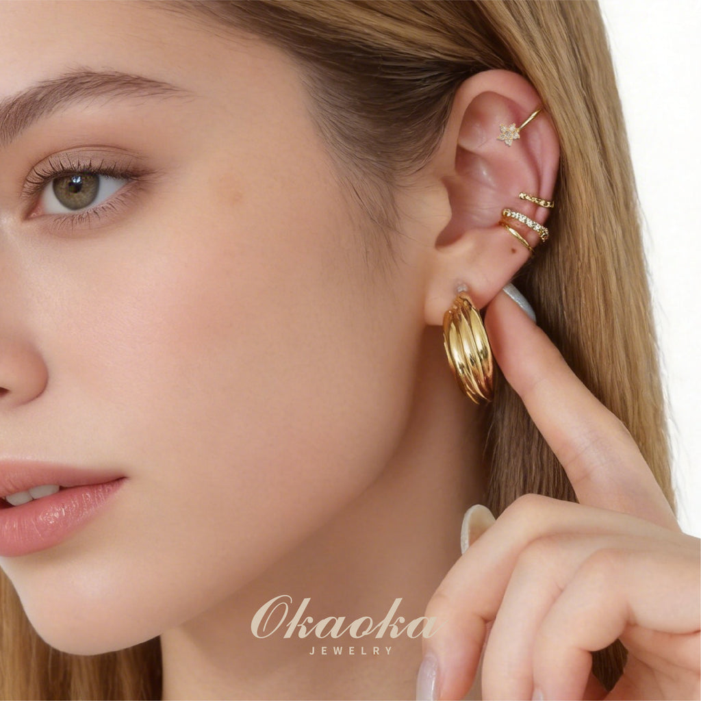 Triple-Layered Hoop Clip-On Earrings | Modern Geometric Gold Hoops