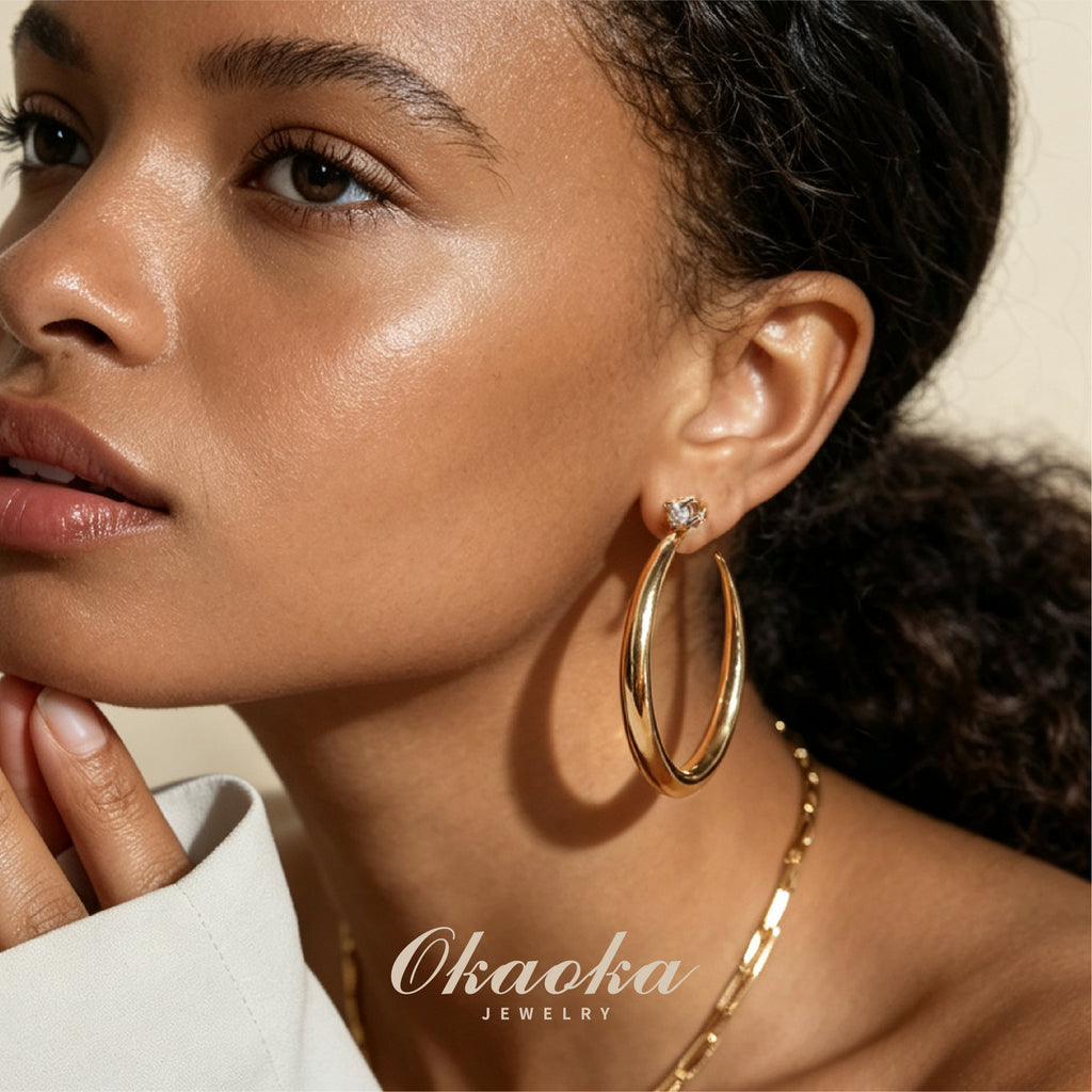 Crystal Accent Gold Hoop Clip On Earrings