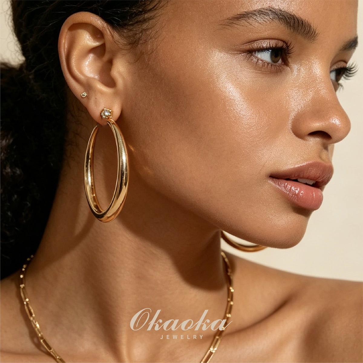 Crystal Accent Gold Hoop Clip On Earrings