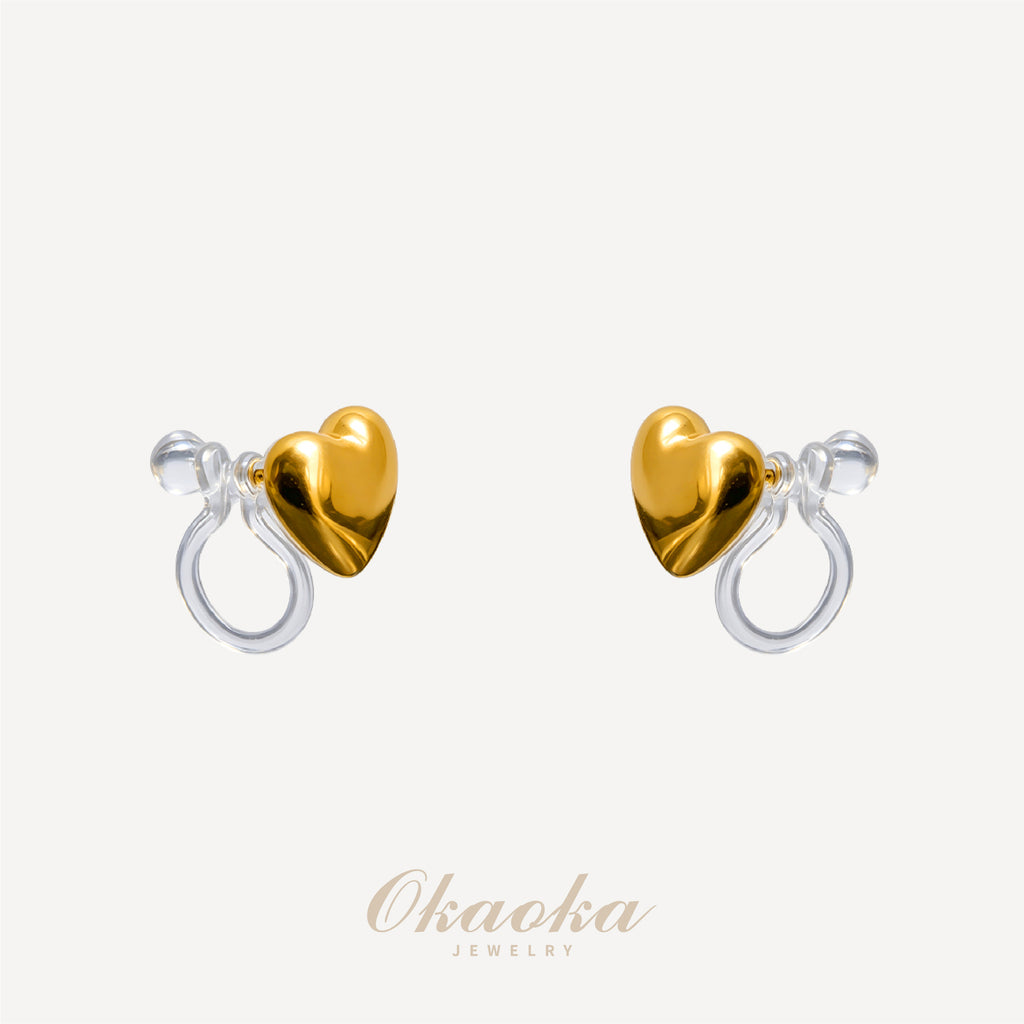 Puffy Heart Minimalist Clip-On Earrings - Gold Plated