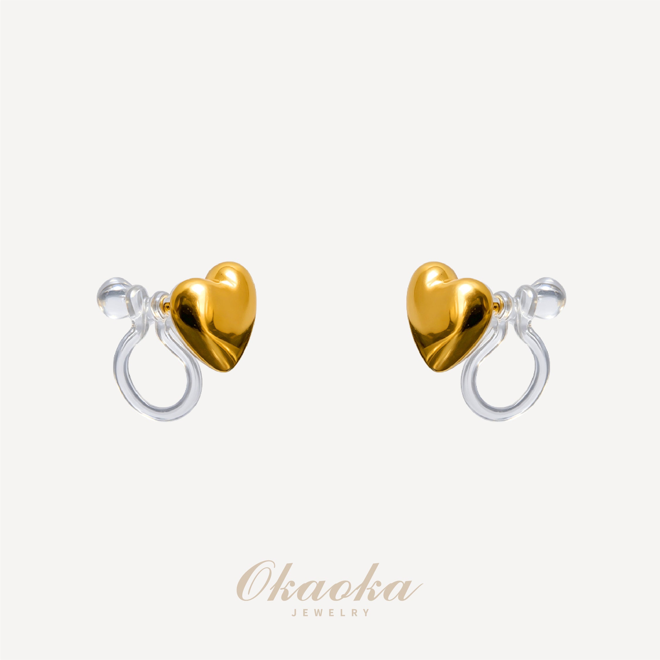 Puffy Heart Minimalist Clip-On Earrings - Gold Plated