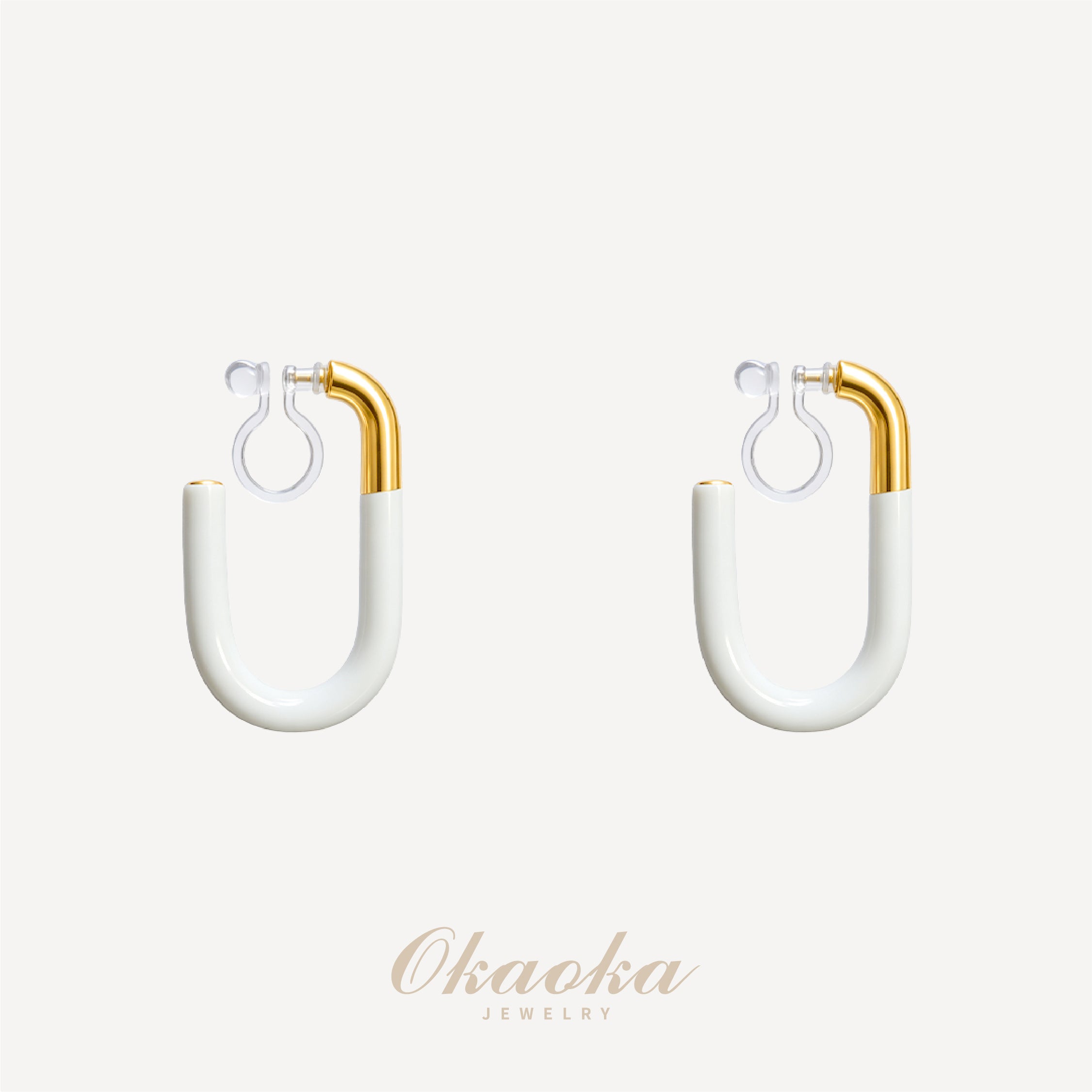 Modern Enamel & Gold Two-Tone Hoop Clip-Ons
