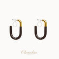 Modern Espresso Enamel & Gold Two-Tone U-Hoop Clip-Ons