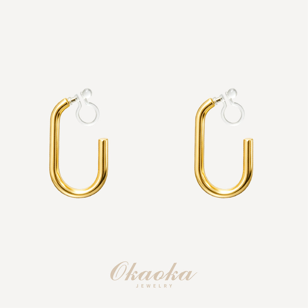 Sculptural U-Shape Hoop Clip-On Earrings - High Polish Gold