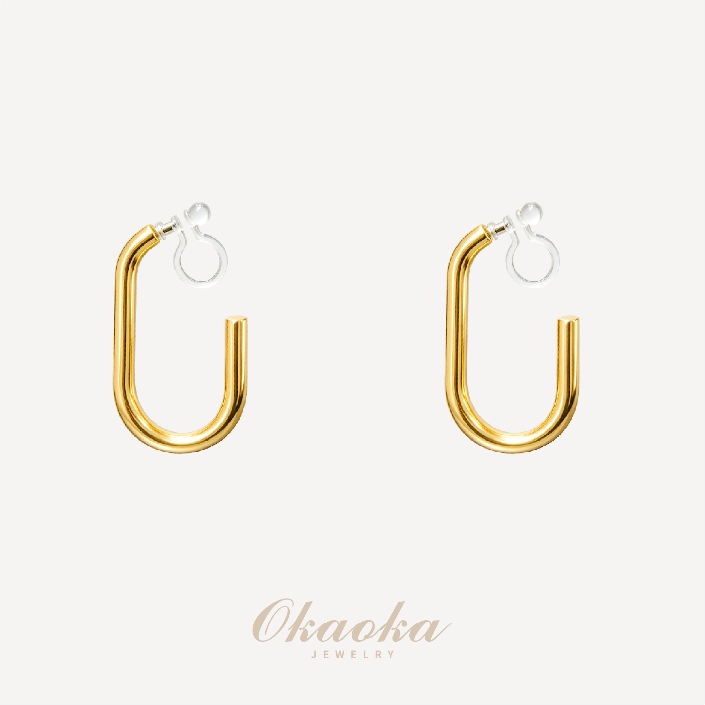 Sculptural U-Shape Hoop Clip-On Earrings - High Polish Gold