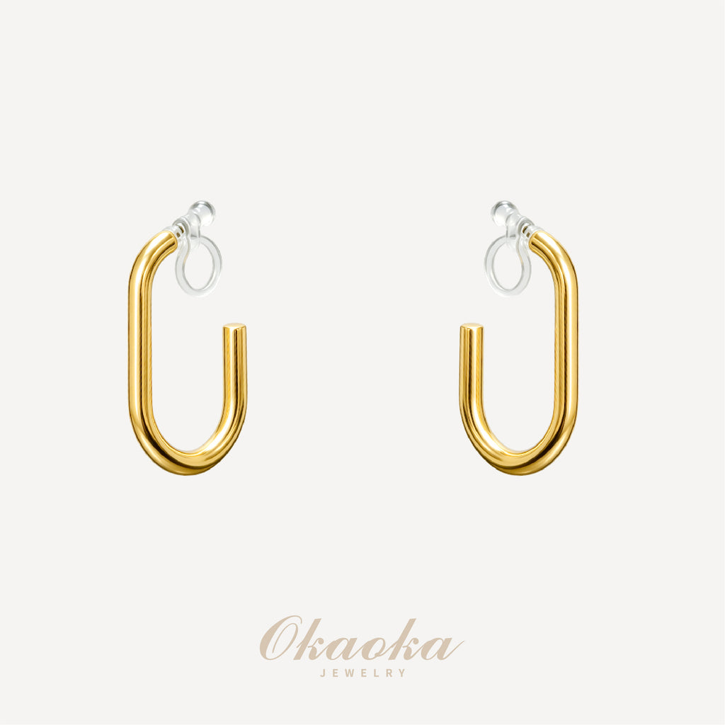 Sculptural U-Shape Hoop Clip-On Earrings - High Polish Gold