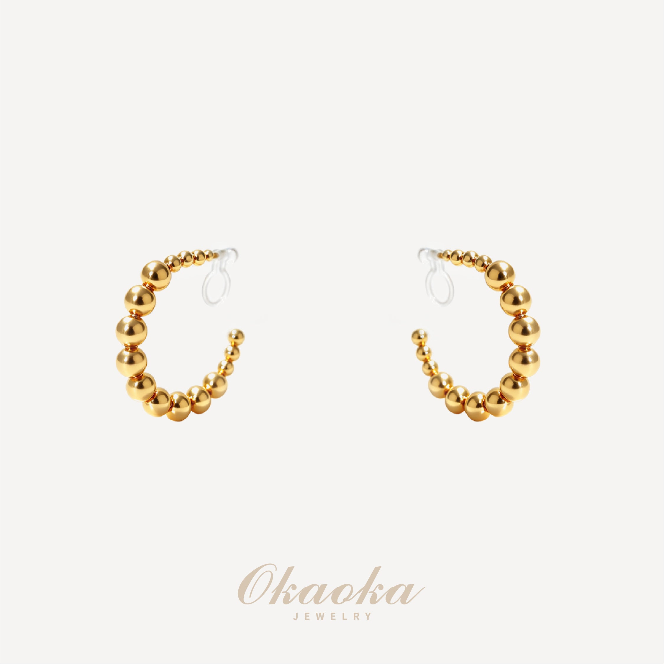 Beaded Graduated Hoop Clip-On Earrings - Gold Plated