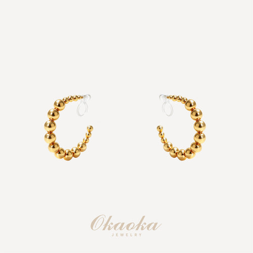 Beaded Graduated Hoop Clip-On Earrings - Gold Plated