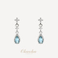 Teardrop Blue Crystal Drop Clip-On Earrings - Silver Tone