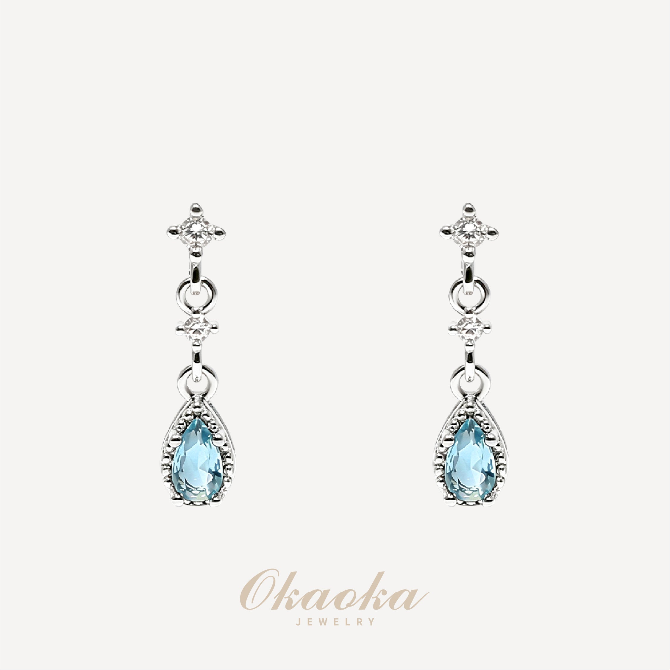Teardrop Blue Crystal Drop Clip-On Earrings - Silver Tone