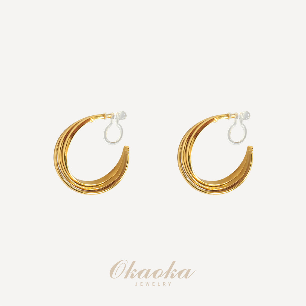 Triple-Layered Hoop Clip-On Earrings | Modern Geometric Gold Hoops