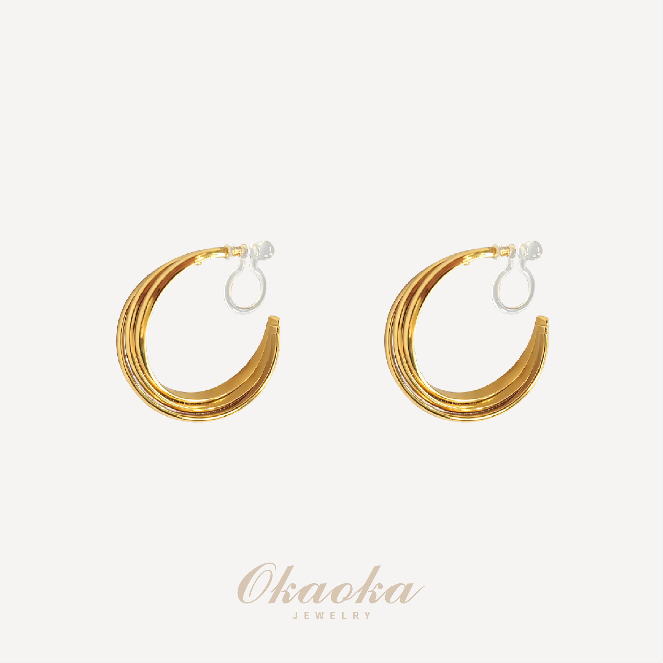 Triple-Layered Hoop Clip-On Earrings | Modern Geometric Gold Hoops