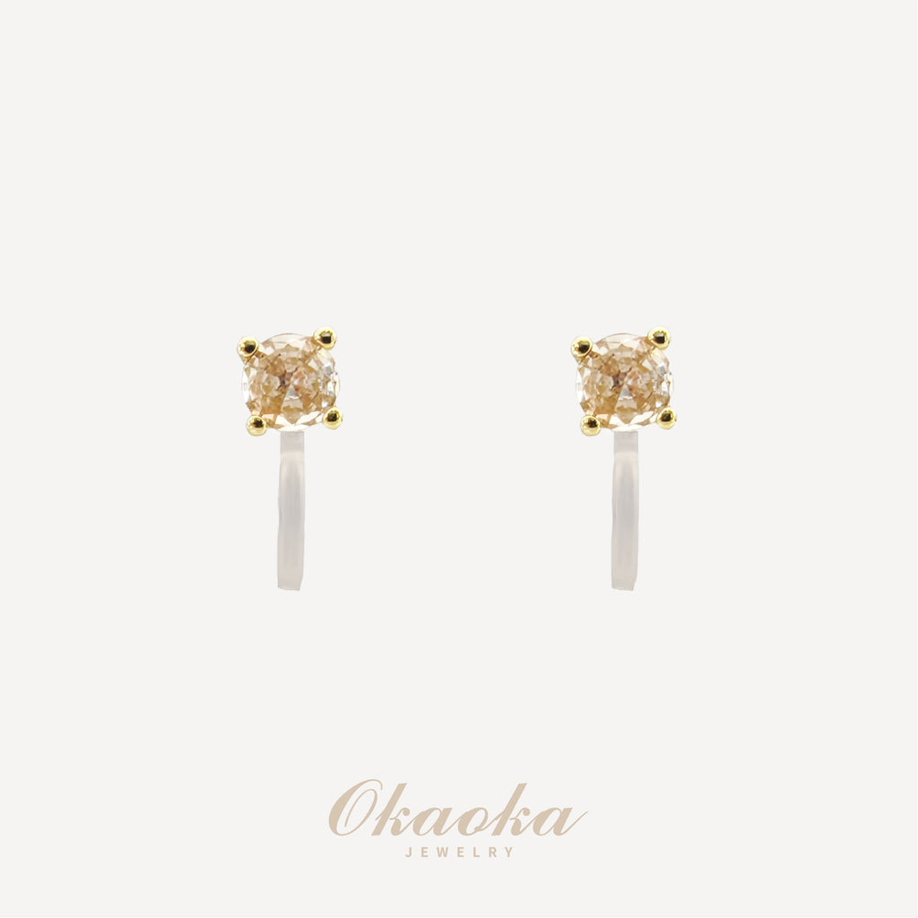 Solitaire Champagne Crystal Stud Clip-On Earrings | Minimalist Gold Plated