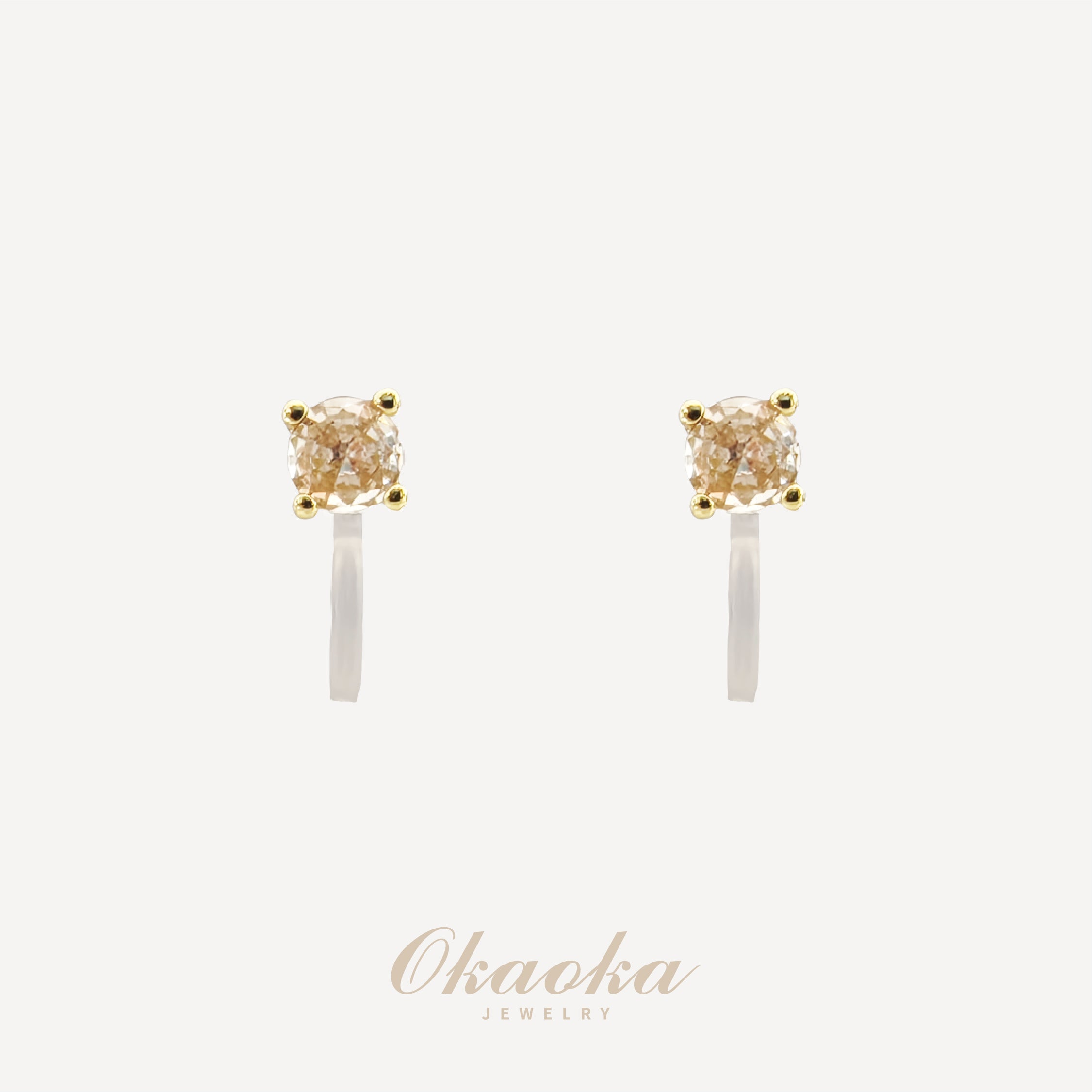 Solitaire Champagne Crystal Stud Clip-On Earrings | Minimalist Gold Plated