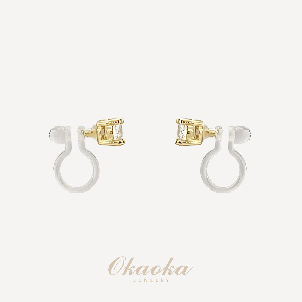 Solitaire Champagne Crystal Stud Clip-On Earrings | Minimalist Gold Plated