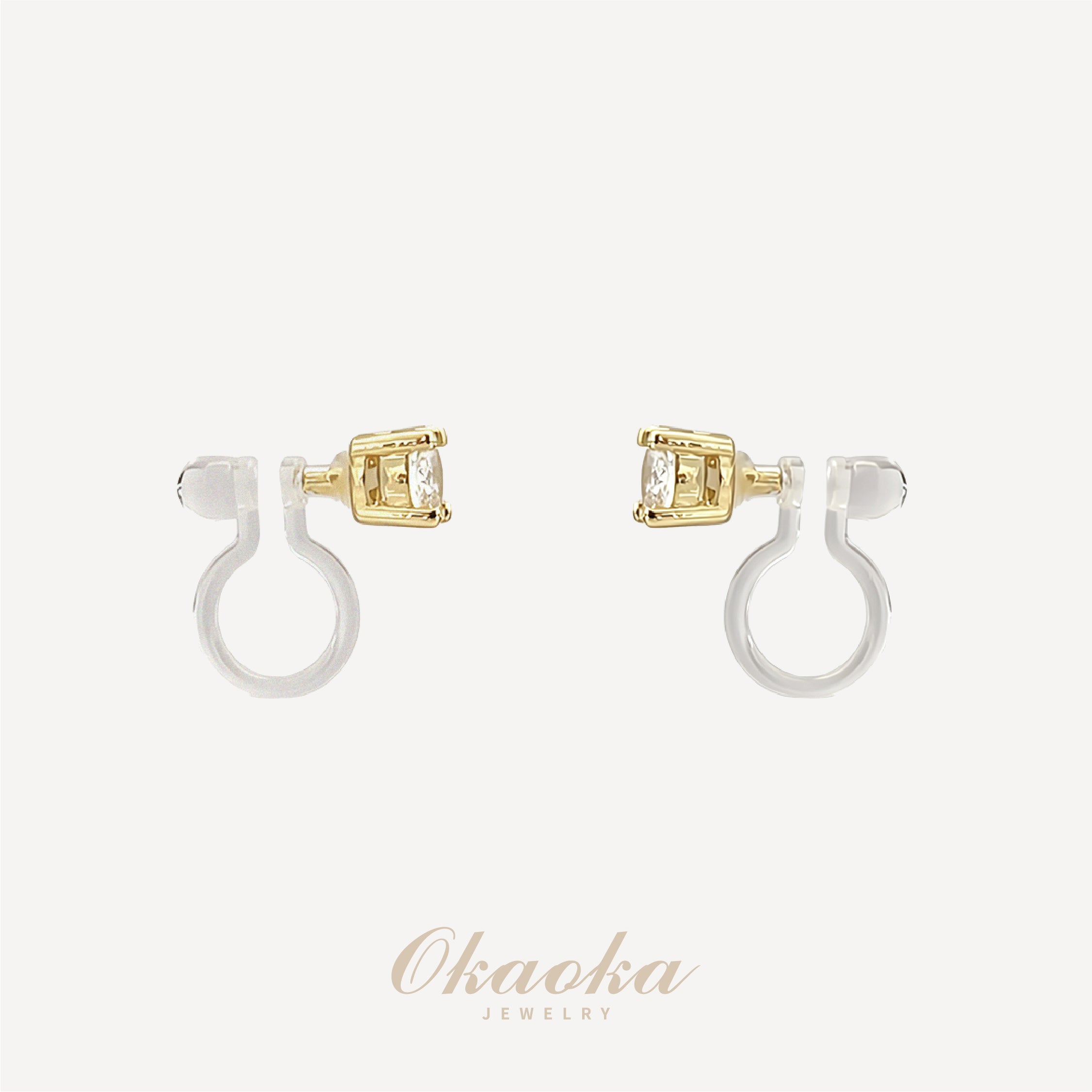 Solitaire Champagne Crystal Stud Clip-On Earrings | Minimalist Gold Plated