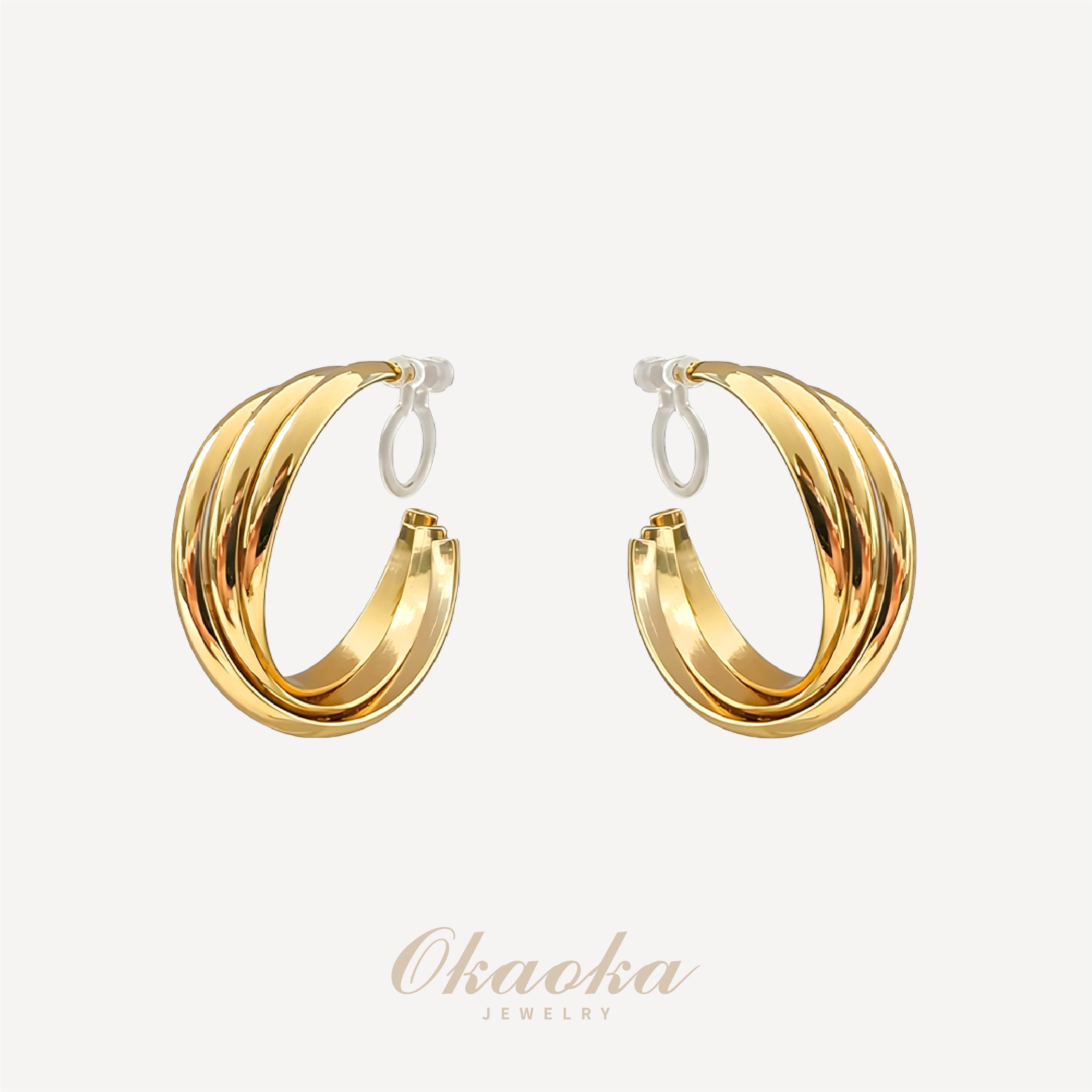 Triple-Layered Hoop Clip-On Earrings | Modern Geometric Gold Hoops