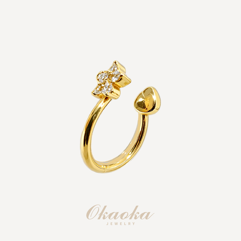 Floral Crystal & Teardrop Gold Ear Cuff | Minimalist Asymmetric Jewelry